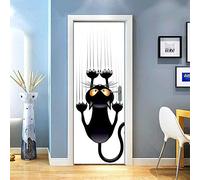 LuSeven sticker salle de bain Blanc noir dessin animé chat 85x215cm Autocollants Muraux 3D Mural Autocollant Muraux 3D Amovible pour la décoration de la Chambre Porte Autocollants
