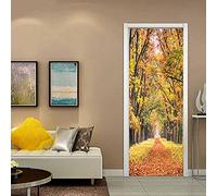 LuSeven stickers porte trompe loeil Feuilles forêt d'érables chemin 95x215cm(37.4 inches * 84.64 inches) Autocollant mural de porte 3D autocollants de porte bricolage Mural papier peint auto-adhésif P