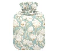 Lush Bouillotte tulipes vert pâle avec housse souple, sac d'eau chaude de 1 L pour soulager les douleurs au cou et aux épaules