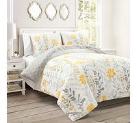 Lush Decor Apirl Parure de lit réversible 3 pièces en Coton pour lit Double/Grand lit, Jaune et Gris