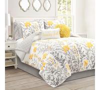 Lush Decor Aprile Parure de lit 8 pièces Douce, réversible et surdimensionnée, Jaune et Gris, très Grand lit