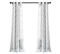 Lush Decor Avon 16T004777 Paire de Rideaux Transparents à œillets en Treillis Beige 213,4 x 96,5 cm Blanc