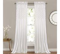 Lush Decor Bayview - Lot de Rideaux de fenêtre Semi-Transparents texturés à Nervures pour Salon, Salle à Manger, Chambre à Coucher (Paire), 213,4 x 132,1 cm, Blanc