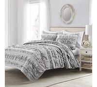 Lush Decor Belle Parure de lit 3 pièces à Volants Gris Clair Lit Double/Grand lit