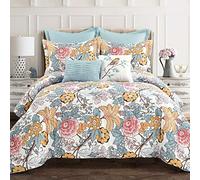 Lush Decor Blue and Yellow Sydney 7 Piece Full Queen Comforter Bed Set Parure Bleu et Jaune pour Grand lit, Polyester