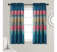 Lush Decor Boho Chic Paire de Rideaux de fenêtre filtrant la lumière Turquoise/Bleu Marine 160 x 132 cm