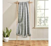 Lush Decor Boho Couverture touffetée en Coton tissé avec Franges Gris Clair