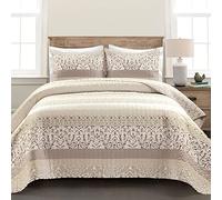 Lush Decor Boho Parure de lit réversible surdimensionnée 3 pièces en Coton à Rayures, Neutre, lit Double/Grand lit