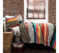 Lush Decor Boho Stripe 3-Piece Quilt Set, King, Turquoise/Tangerine