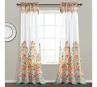 Lush Decor Clara Rideaux Transparents à imprimé Cachemire damassé de Style bohème pour Salon, Salle à Manger, Chambre à Coucher (Paire), Panneau Transparent, Turquoise et Mandarine