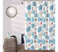Lush Decor Coastal Reef Rideau de Douche en Plumes Bleu et Corail 183 x 183 cm