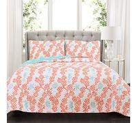 Lush Decor Dina Parure de lit King Size Bleu/Corail