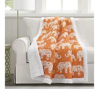 Lush Decor Elephant Parade Couverture Sherpa Orange 152,4 x 127 cm