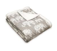 Lush Decor Elephant Parade Couvre-lit réversible en Polaire Sherpa 150 x 125 cm, Gris et Blanc