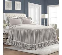 Lush Decor Ella - Couvre-lit Vintage Chic à Volants en Dentelle, Gris Clair, Style Ferme, léger, 3 pièces, très Grand lit, Polyester