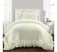 Lush Decor Ella Parure de lit 2 pièces Parisienne Vintage Chic en Dentelle à Volants, lit Simple XL, Ivoire