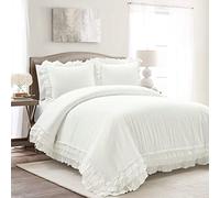 Lush Decor Ella Parure de lit 3 pièces 100% Coton avec Housse de Couette à Volants en Dentelle, très Grand lit, Blanc