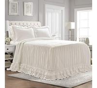 Lush Decor Ella - Parure de lit 3 pièces légère Vintage Chic en Dentelle à Volants de Style Rustique pour très Grand lit, Blanc