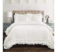 Lush Decor Ella Parure de lit 3 pièces Shabby-Chic à Volants en Dentelle pour lit Double/Grand lit Blanc