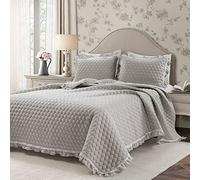 Lush Decor Ella Parure de lit 3 pièces Vintage Chic à Volants en Dentelle, Gris Clair, très Grand lit