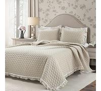 Lush Decor Ella Shabby Chic Ruffle Lace 3 Piece Quilt Set, Full/Queen, Neutral