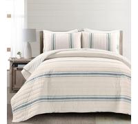 Lush Decor Farmhouse Parure de lit 3 pièces à Rayures Bleu Taille Double/Grand lit