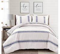 Lush Decor Farmhouse Parure de lit 3 pièces surdimensionnée réversible en Coton à Rayures pour très Grand lit californien Bleu Marine