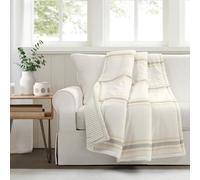 Lush Decor Farmhouse Plaid réversible en Coton à Rayures Jaune 152,4 x 127 cm