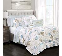 Lush Decor Harbor Life Parure de lit 7 pièces pour très Grand lit, Bleu et Taupe