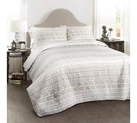 Lush Decor Hygge Geo Parure de lit 3 pièces Taupe et Blanc King Size