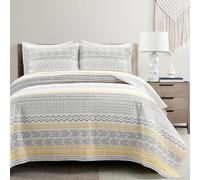 Lush Decor Hygge Geo Parure de lit réversible 3 pièces en Coton Jaune King Size