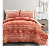 Lush Decor Hygge Geo Parure de lit réversible surdimensionnée 3 pièces en Coton Orange brûlé King Size