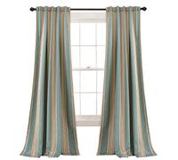 Lush Decor Julia Rideaux à Rayures | Ensemble de Panneaux de fenêtre rayés filtrant la lumière pour Salon, Salle à Manger, Chambre à Coucher (Paire), 213,4 x 132,1 cm, Bleu