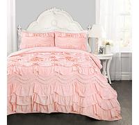 Lush Decor Kemmy Parure de lit 3 pièces en Polyester pour lit Double/Grand lit, pêche/Rose poudré