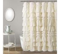 Lush Decor Kemmy Rideau de Douche en Tissu à Volants, Simple, pour Salle de Bain, 183 cm de Large x 183 cm de Long, Ivoire, Style coquet