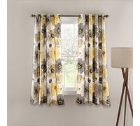 Lush Decor Leah Floral Œillet isolé, Polyester, Jaune et Gris, 132,1 x 160 cm (l x L)