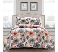 Lush Decor Leah Parure de lit 3 pièces Corail/Gris pour lit Double/Grand lit
