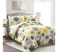 Lush Decor Leah Parure de lit 3 pièces réversible en Coton pour très Grand lit, Jaune et Gris