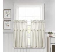 Lush Decor Lot de 2 Rideaux de fenêtre à Boutons en Lin Blanc cassé 73 x 91 cm