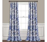 Lush Decor Navy White Sydney Curtains | Floral Garden Room Darkening Window Panel Set for Living, Dining, Bedroom (Pair), 95” Long x 52” Wide, L