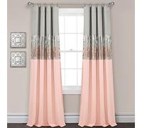 Lush Decor Night Sky Panneau de Rideau de fenêtre doublé 100% occultant, Simple, 106,7 cm de Large x 213,4 cm de Long, Gris et Rose poudré - Paillettes Scintillantes et Blocs de Couleurs - Décoration