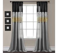Lush Decor Night Sky Panneau de Rideau de fenêtre Simple, 106,7 cm de Large x 213,4 cm de Long, Noir et doré - Rideaux à Paillettes - Design Scintillant et Bloc de Couleurs - Décoration Glamour