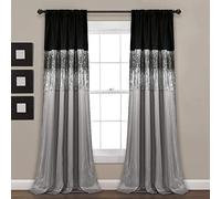 Lush Decor Night Sky Panneau de Rideau de fenêtre Simple, 106,7 cm de Large x 241,3 cm de Long, Noir et Gris - Rideaux à Paillettes - Design Scintillant et Bloc de Couleurs - Décoration Glamour