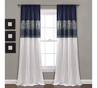 Lush Decor Night Sky Panneau de Rideau de fenêtre Simple 106,7 x 213,4 cm (l x L) Bleu Marine et Blanc - Rideau de Fond à Paillettes - Rideaux occultants pour Chambre à Coucher - Décor Glamour