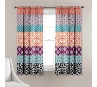 Lush Decor Paire de Rideaux de fenêtre à Rayures bohèmes colorées et audacieuses, 132,1 cm de Large x 160 cm de Long, Fuchsia et Orange