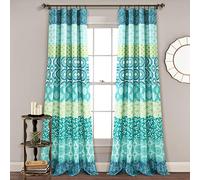 Lush Decor Paire de Rideaux de fenêtre à Rayures bohèmes, Motif Audacieux, 132,1 cm de Large x 241,3 cm de Long, Bleu et Vert