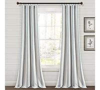 Lush Decor Paire de Rideaux de fenêtre en Coton Teint à Rayures de Style Ferme, 106,7 cm de Large x 213,4 cm de Long, Bleu - Charme Rustique Classique et Moderne - Tissu en Coton respectueux de