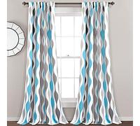 Lush Decor Paire de Rideaux de fenêtre filtrant la lumière géométrique du Milieu du siècle, 132,1 cm de Large x 213,4 cm de Long, Bleu et Gris