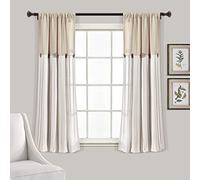 Lush Decor Panneau de Rideau de fenêtre à Boutons en Lin, Simple, 101,6 cm de Large x 114,3 cm de Long, Lin - Rideaux de Campagne - Décor Rustique - Rideaux Modernes de Ferme pour Salon, Chambre à
