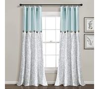 Lush Decor Panneau de Rideau de fenêtre en Lin à Boutons pour Jardin botanique (Panneau Simple), 213,4 cm de Long x 101,6 cm de Large, Bleu et Gris